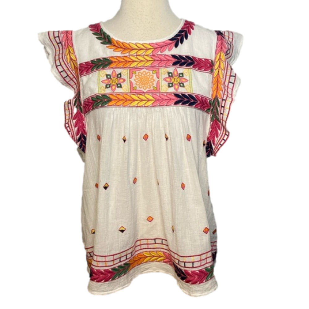 Ark  nc. White Butterfly Sleeve Top Embroidery Loose Flowy L
